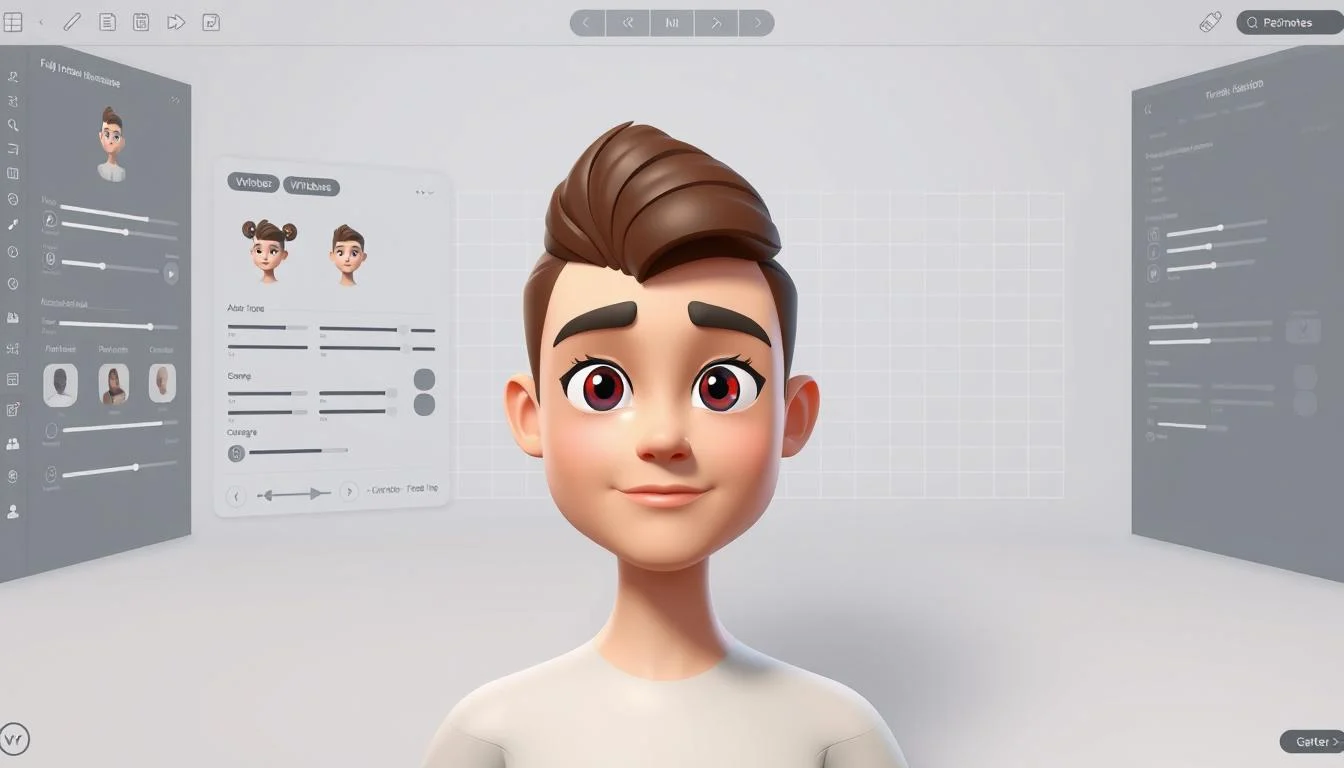 How do VTubers Get Their Avatars? The Ultimate VTuber Avatar Guide 4 A meticulously designed 3D VTuber avatar interface within the VRoid Studio software. The foreground showcases a fully customizable virtual character model, with detailed facial features, expressive eyes, and a range of hairstyles and accessories. The middle ground displays an intuitive user interface with sliders, menus, and tools for refining the avatar's proportions, textures, and animations. The background features a clean, minimalist workspace with a grid-like layout, allowing for precise manipulation and fine-tuning of the VTuber's digital form. Soft, directional lighting creates a sense of depth and highlights the 3D model's subtle contours, while a serene, neutral color palette evokes a professional, yet approachable atmosphere.