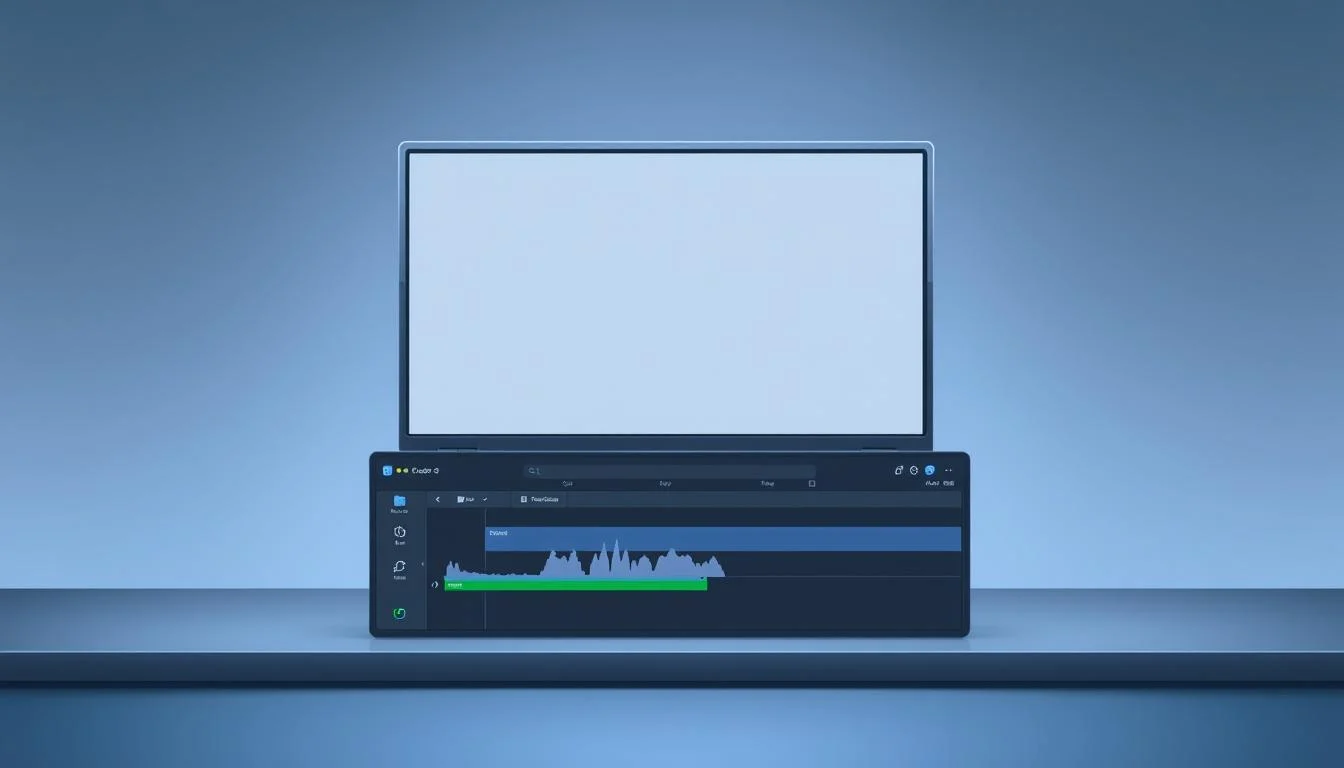 Screencast Video: Screen Recording and Comprehensive Video Editor Guide 3 A modern and minimalist screen recording and video editing interface, captured in a high-resolution, wide-angle view. The foreground features a sleek, intuitive dashboard with various controls and tools, including a timeline, media bins, and playback controls. The middle ground showcases a large, high-definition preview window displaying a recording in progress. The background subtly blends shades of gray and blue, creating a clean, professional atmosphere. The lighting is soft and even, highlighting the clarity of the interface elements. The composition is balanced, drawing the viewer's attention to the core functionality of the software.