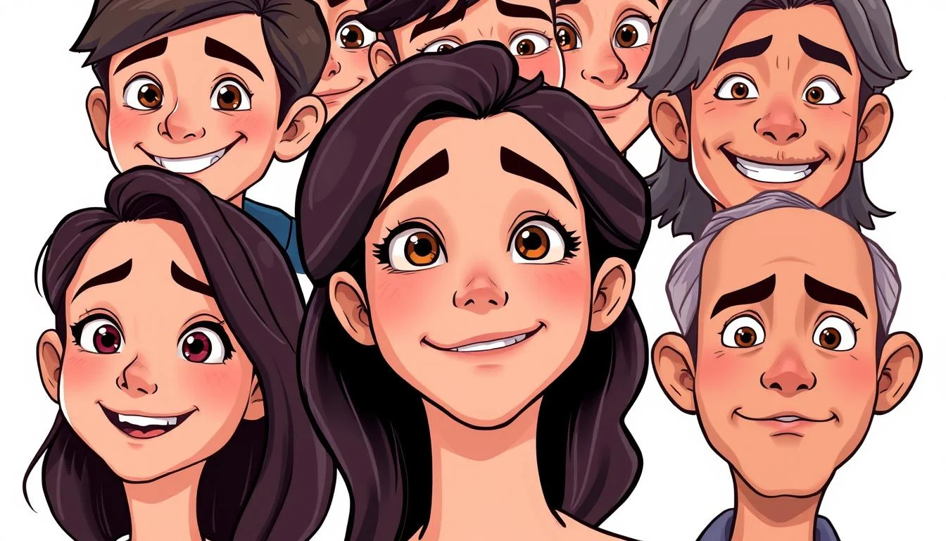 Effective Character Animation: Animate Characters & Animator Tools 6 Detailed, expressive character portraits showcasing a range of facial expressions and emotions. Close-up head shots with soft, even lighting that brings out the nuances of the characters' features and personalities. Subtle shifts in expressions, from joyful smiles to pensive furrows, conveying the inner thoughts and moods of the characters. A sense of depth and dimension in the faces, with carefully rendered details, textures, and shadows that make the characters feel lifelike and dimensional. An overall mood of warmth, subtlety, and an invitation to connect with the characters on an emotional level.