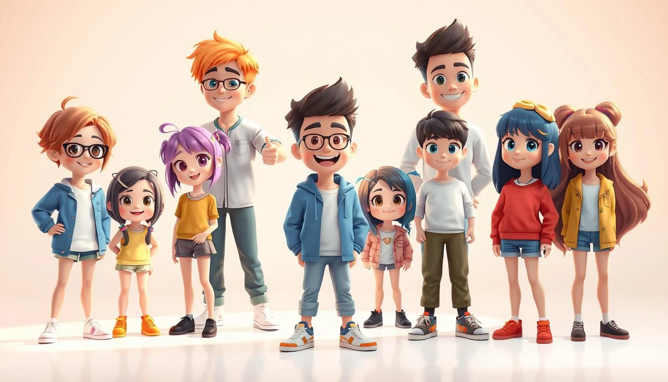 How do VTubers Get Their Avatars? The Ultimate VTuber Avatar Guide 5 Vibrant, youthful vtuber avatars displayed in a clean, well-lit studio setting. Diverse characters of various anime-inspired designs, each with distinct hairstyles, facial features, and expressive poses. The avatars are positioned at different angles, creating a dynamic and visually engaging composition. Soft, directional lighting casts warm highlights and shadows, accentuating the avatars' features and creating a sense of depth. The background is a simple, neutral color that allows the avatars to take center stage, showcasing their unique personalities and customization options. An inviting and approachable scene that highlights the versatility and accessibility of premade vtuber avatars for beginner users.