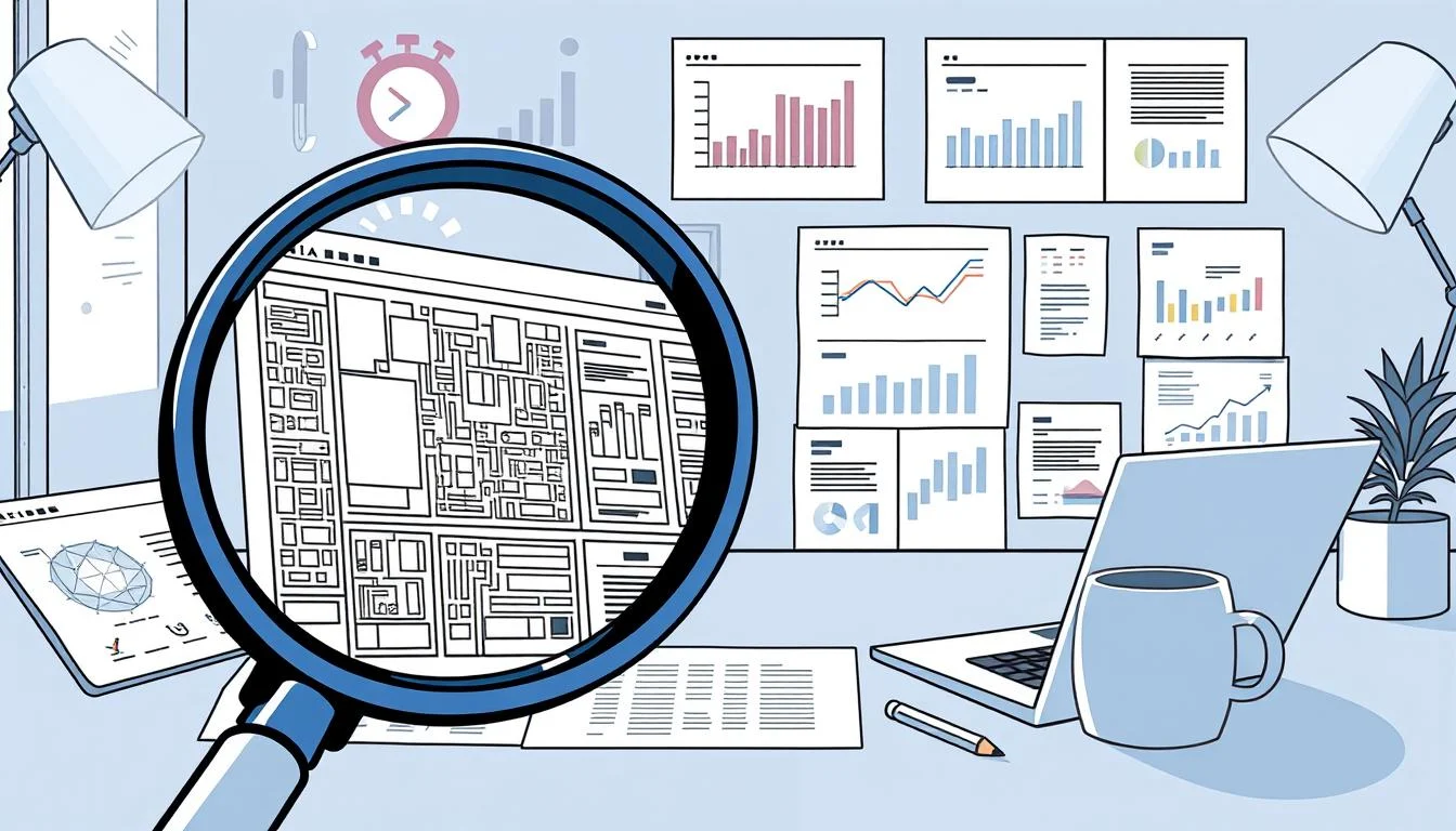 eCommerce SEO Service: Your Top eCommerce SEO Agency for Online Retailers 2 A comprehensive SEO audit process for ecommerce websites, captured in a detailed, technical illustration. In the foreground, a magnifying glass examines a meticulously detailed website wireframe, showcasing the intricate structure and layout. The middle ground features a series of analytical charts, graphs, and reports, visualizing the comprehensive audit data. In the background, a serene, minimalist workspace with a laptop, coffee mug, and office supplies, conveying a sense of focused, analytical work. The lighting is soft and directional, creating depth and emphasizing the technical nature of the scene. The overall mood is one of diligent, methodical analysis, reflecting the importance of a thorough SEO audit for ecommerce success.