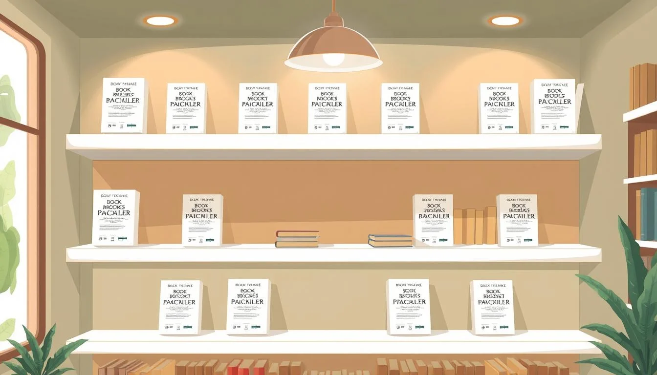 Book Trailer Service: Ultimate Guide to Book Marketing & Book Trailer Production 7 A cozy, well-lit bookstore interior showcasing a display of affordable book trailer service packages. The packages are presented on crisp, clean white shelves, with each package represented by a simple, elegantly designed book cover mockup. The lighting is soft and warm, creating a welcoming atmosphere. The background features muted, nature-inspired tones, such as earthy greens and subtle browns, to evoke a sense of approachability and affordability. The overall composition is balanced, with the packages taking center stage, and the surrounding environment complementing their presentation.