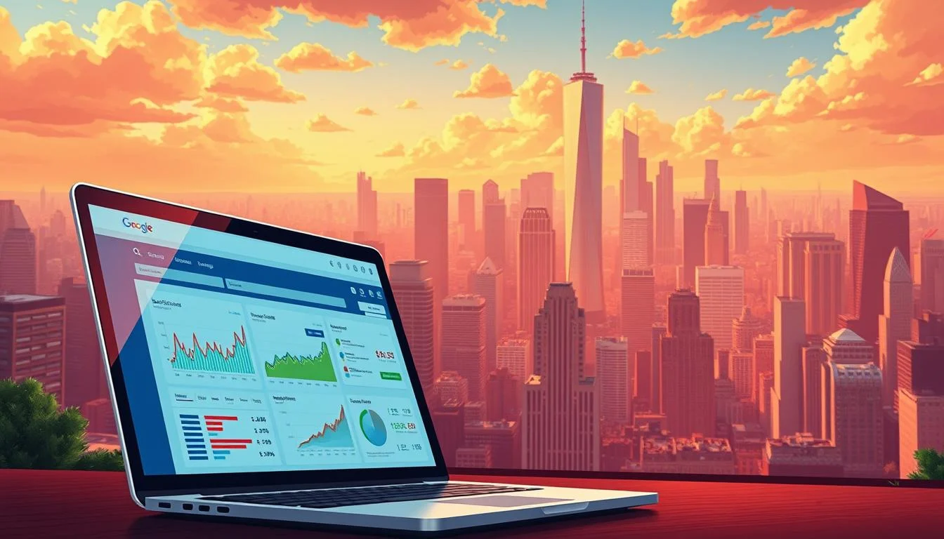 eCommerce SEO Service: Your Top eCommerce SEO Agency for Online Retailers 8 A vibrant digital landscape showcasing advanced SEO strategies for a competitive ecommerce market. In the foreground, a sleek laptop displays intricate analytics dashboards and keyword optimization tools. Towering in the middle ground, giant search engine logos loom, representing the fierce competition for top rankings. The background features a bustling city skyline, symbolizing the fast-paced, dynamic nature of online retail. Warm lighting casts a professional, authoritative glow, while a cinematic camera angle emphasizes the gravity and importance of these advanced ecommerce SEO techniques. The overall scene conveys a sense of digital expertise, strategic thinking, and the potential for online business success in a highly competitive space.