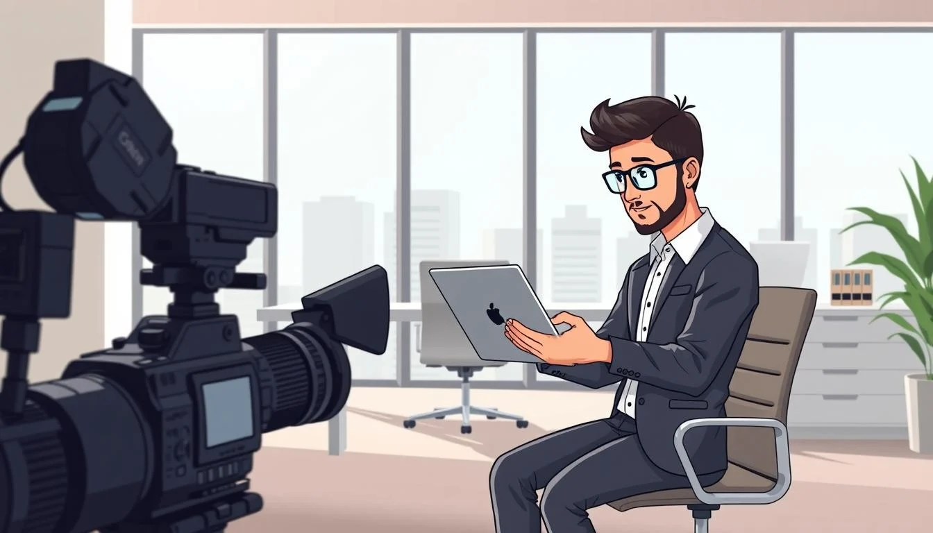 Video SEO Service: YouTube Search Engine Optimization, Boost Your Online Visibility 3 A professional video SEO expert standing in a modern, well-lit office, reviewing analytics and search engine optimization strategies on a laptop screen. In the foreground, a sleek, high-end camera and lighting equipment are neatly arranged, hinting at the technical expertise required for video production. The middle ground features a minimalist, yet sophisticated desk setup, with a stylish chair and subtle branding elements that convey a sense of authority and professionalism. The background showcases floor-to-ceiling windows, allowing natural light to flood the space and create a warm, inviting atmosphere. The overall scene radiates a blend of technical competence, strategic vision, and a commitment to delivering top-notch video SEO services.