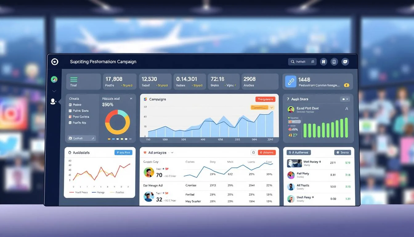 Effective Social Media Marketing Strategies for Businesses 4 A well-lit, high-resolution dashboard interface for managing paid social media advertising campaigns. In the foreground, a sleek and intuitive user interface with various metrics, analytics, and campaign management tools. The middle ground features a clean and organized layout, with clear visualizations of key performance indicators, audience insights, and ad placement options. The background showcases a blurred, out-of-focus social media landscape, conveying the connection between the digital dashboard and the broader social media ecosystem. The overall mood is professional, modern, and data-driven, reflecting the importance of mastering paid social media advertising for effective business marketing strategies.